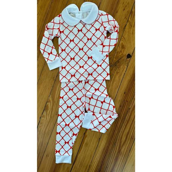Sal & Pimenta Girls Christmas Pajamas - Two Piece with Collar - Red Santa Glows main image 1